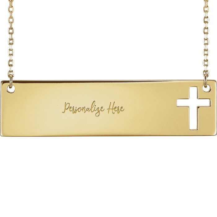 Gold cross clearance bar necklace
